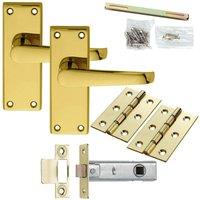 Loops Door Handle & Latch Pack Brass Victorian Straight Lever Square Backplate in Metallics