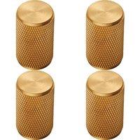 Loops 4x Knurled Cylindrical Cupboard Door Knob 18mm Dia Satin Brass Cabinet Handle in Metallics