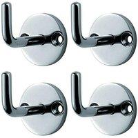 Loops 4x Slimline Coat Hook on Round Rose 45mm Projection Bright Stainless Steel in Metallics