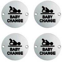Loops 4x Bathroom Door Baby Change Sign 64mm Fixing Centres 76mm Dia Satin Steel in Metallics