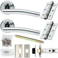Loops Door Handle & Latch Pack Chrome Modern Angled Arch Bar on Screwless Round Rose