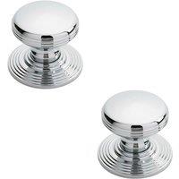 Loops 2x Smooth Ringed Cupboard Door Knob 35mm Dia Polished Chrome Cabinet Handle