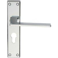 Loops Flat Straight Lever on Euro Lock Backplate Handle 180 x 40mm Polished Chrome