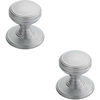 Loops 2x Ringed Tiered Cupboard Door Knob 38mm Diameter Satin Chrome Cabinet Handle