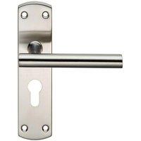 Loops Mitred T Bar Lever Door Handle on Euro Lock Backplate 172 x 44mm Satin Steel in Metallics
