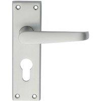 Loops PAIR Straight Victorian Handle on Euro Lock Backplate 150 x 43mm Satin Chrome