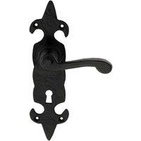 Loops PAIR Forged Scroll Lever Handle on Lock Backplate 206 x 57mm Black Antique