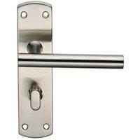 Loops Mitred T Bar Lever on Bathroom Backplate Handle Thumbturn Lock Satin Steel in Metallics