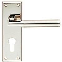 Loops Round Bar Section Lever on Euro Lock Backplate 150 x 50mm Polished Satin Nickel in Metallics
