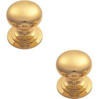 Loops 2x Victorian Round Cupboard Door Knob 32mm Dia Polished Brass Cabinet Handle in Metallics