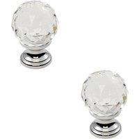 Loops 2x Faceted Crystal Cupboard Door Knob 31mm Dia Polished Chrome Cabinet Handle