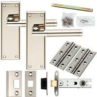 Loops Door Handle & Latch Pack Polished & Satin Nickel Round Section Lever Backplate in Metallics