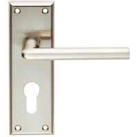 Loops PAIR Rounded Lever on Euro Lock Backplate Handle 150 x 50mm Satin Nickel in Metallics