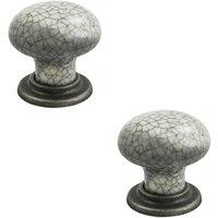 Loops 2x Porcelain Mushroom Cupboard Door Knob 36mm Dia Antique Steel Blue Glaze in Metallics
