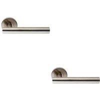 Loops 2x PAIR Straight Round T Bar Handle on Round Rose Concealed Fix Satin Steel in Metallics