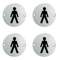 Loops 4x Bathroom Door Male Symbol Sign 64mm Fixing Centres 76mm Dia Polished Steel in Metallics