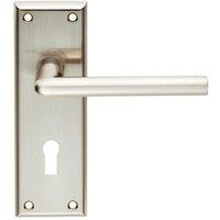 Loops PAIR Rounded Lever on Lock Backplate Door Handle 150 x 50mm Satin Nickel in Metallics