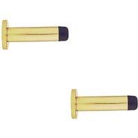 Loops 2x Rubber Tipped Doorstop Cylinder with Rose Wall Mounted 70mm Polished Brass in Metallics