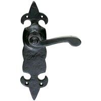 Loops PAIR Forged Scroll Lever Handle on Latch Backplate 206 x 57mm Black Antique