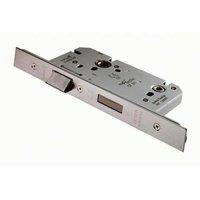 Loops 60mm Architectural DIN Bathroom Lock Square Forend Satin Stainless Steel in Metallics