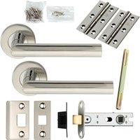 Loops Door Handle & Latch Pack Polished Steel Mitred Lever Screwless Round Rose in Metallics