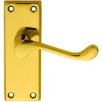 Loops PAIR Victorian Scroll Lever on Short Latch Backplate 118 x 43mm Polished Brass in Metallics