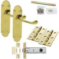 Loops Door Handle & Latch Pack Brass Victorian Upturn Lever Turn Rounded Backplate in Metallics