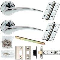 Loops Door Handle & Latch Pack Chrome Straight Tapered Bar on Screwless Round Rose
