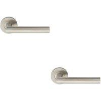 Loops 2x PAIR Straight Mitred Bar Handle on Round Rose Concealed Fix Satin Steel in Metallics
