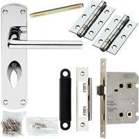Loops Door Handle & Bathroom Lock Pack Chrome Slim Straight Arm Thumb Turn Backplate
