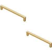 Loops 2x Square Block Pull Handle 170 x 10mm 160mm Fixing Centres Satin Brass in Metallics