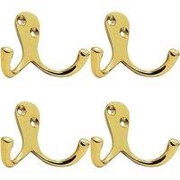 Loops 4x Victorian One Piece Double Bathroom Robe Hook 26mm Projection Polished Brass in Metallics