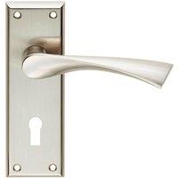 Loops PAIR Angular Lever on Lock Backplate Door Handle 150 x 50mm Satin Nickel in Metallics