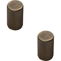 Loops 2x Knurled Cylindrical Cupboard Door Knob 18mm Dia Antique Brass Cabinet Handle in Metallics