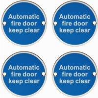 Loops 4x Automatic Fire Door Keep Clear Plaque 76mm Diameter Satin Stainless Steel in Metallics