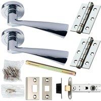 Loops Door Handle & Latch Pack Chrome Modern Curved Twisted Bar Screwless Round Rose