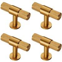 Loops 4x Knurled Cupboard T Shape Pull Handle 50 x 13mm Satin Brass Cabinet Handle in Metallics