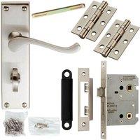 Loops Door Handle & Bathroom Lock Pack Satin Chrome Victorian Scroll Lever Backplate