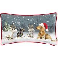 Evans Lichfield Christmas Dog Velvet Piped Cushion | Size: 30 cm x 50 cm
