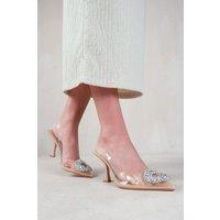 Where's That From Women's 'Opal' Perspex Low Heel Sandals With Embellished Detail in Nude | Size: 7