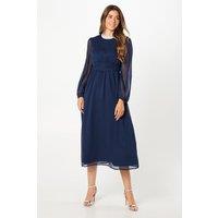 Foil Trim Gathered Waist Midi Dress