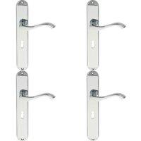 Loops 4x PAIR Curved Handle on Long Slim Lock Backplate 241 x 40mm Polished Chrome