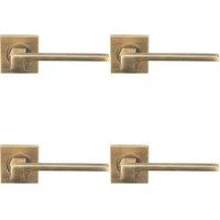 Loops 4x PAIR Flat Squared Bar Handle on Square Rose Concealed Fix Antique Brass in Metallics
