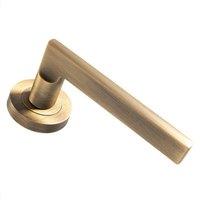 Loops PAIR Straight Plinth Mounted Lever on Round Rose Concealed Fix Antique Brass in Metallics