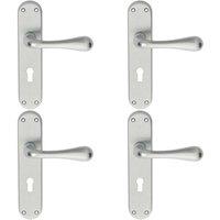 Loops 4x PAIR Smooth Round Bar Handle on Lock Backplate 185 x 40mm Satin Chrome