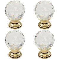 Loops 4x Faceted Crystal Cupboard Door Knob 35mm Dia Polished Brass Cabinet Handle in Metallics
