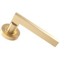 Loops PAIR Straight Plinth Mounted Handle on Round Rose Concealed Fix Satin Brass in Metallics
