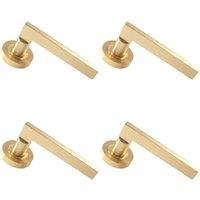 Loops 4x PAIR Straight Plinth Mounted Handle on Round Rose Concealed Fix Satin Brass in Metallics