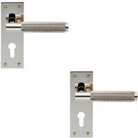 Loops 2x PAIR Knurled Round Lever on Slim Euro Lock Backplate 150 x 50mm Nickel in Metallics
