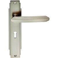 Loops PAIR Line Detailed Handle on Lock Backplate 205 x 45mm Satin Nickel in Metallics